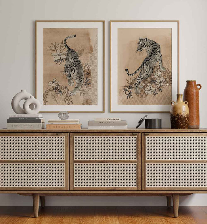 THE BENGAL DEN , SET OF 2 PAINTINGS