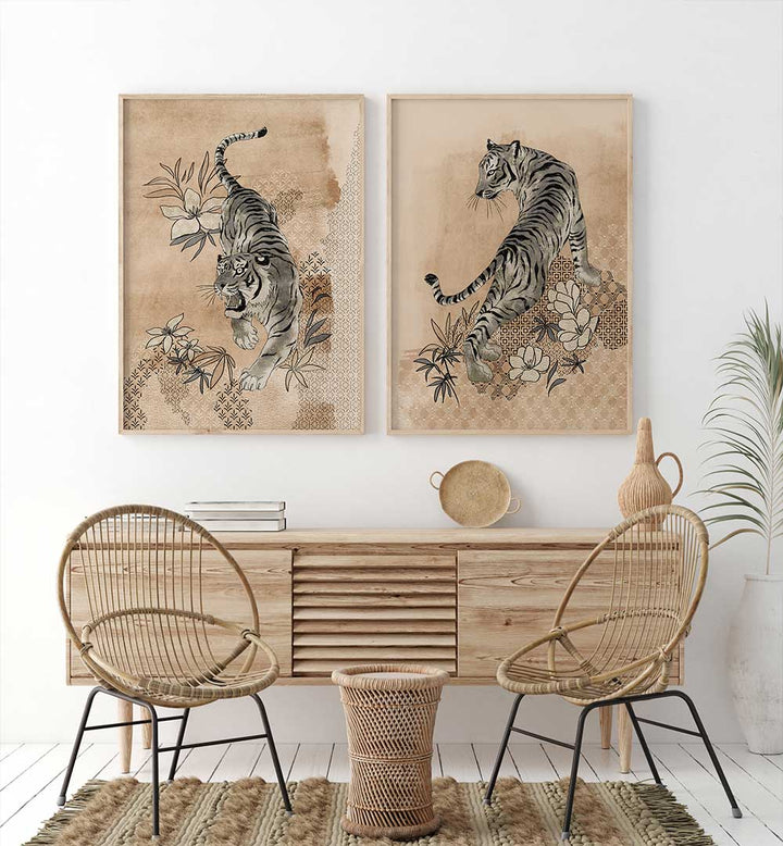 THE BENGAL DEN , SET OF 2 PAINTINGS