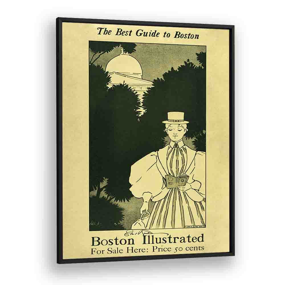 The Best Guide To Boston 1898-1900 By Ethel Reed Vintage Paintings in Black Plain Frame