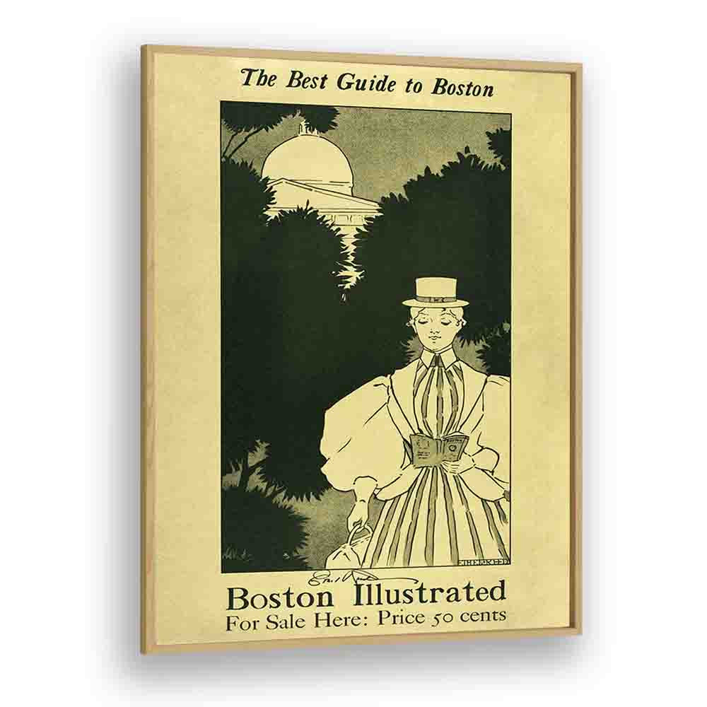 The Best Guide To Boston 1898-1900 By Ethel Reed Vintage Paintings in Oak Wood Plain Frame