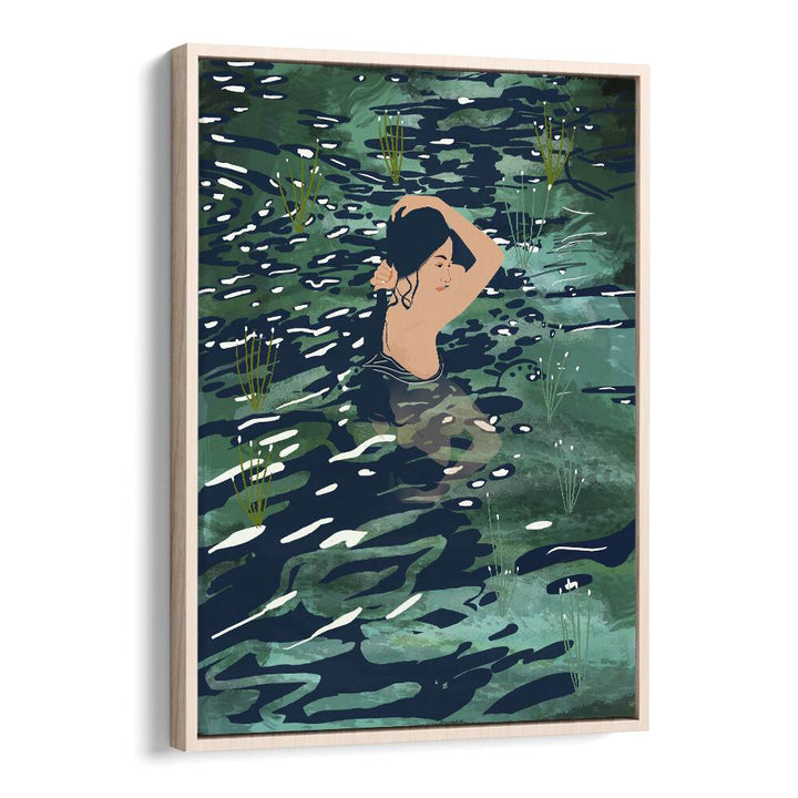 The Birth Of A Lake By Uma Gokhale Woman Illustration Paintings in Oak Wood Floater Frame