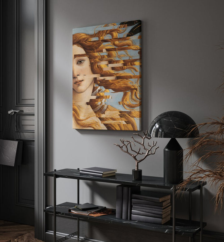 The Birth of Venus Altered Art by the Art Concept Altered Art Prints in Gallery Wrap placed on the wall behind a table and beside a door