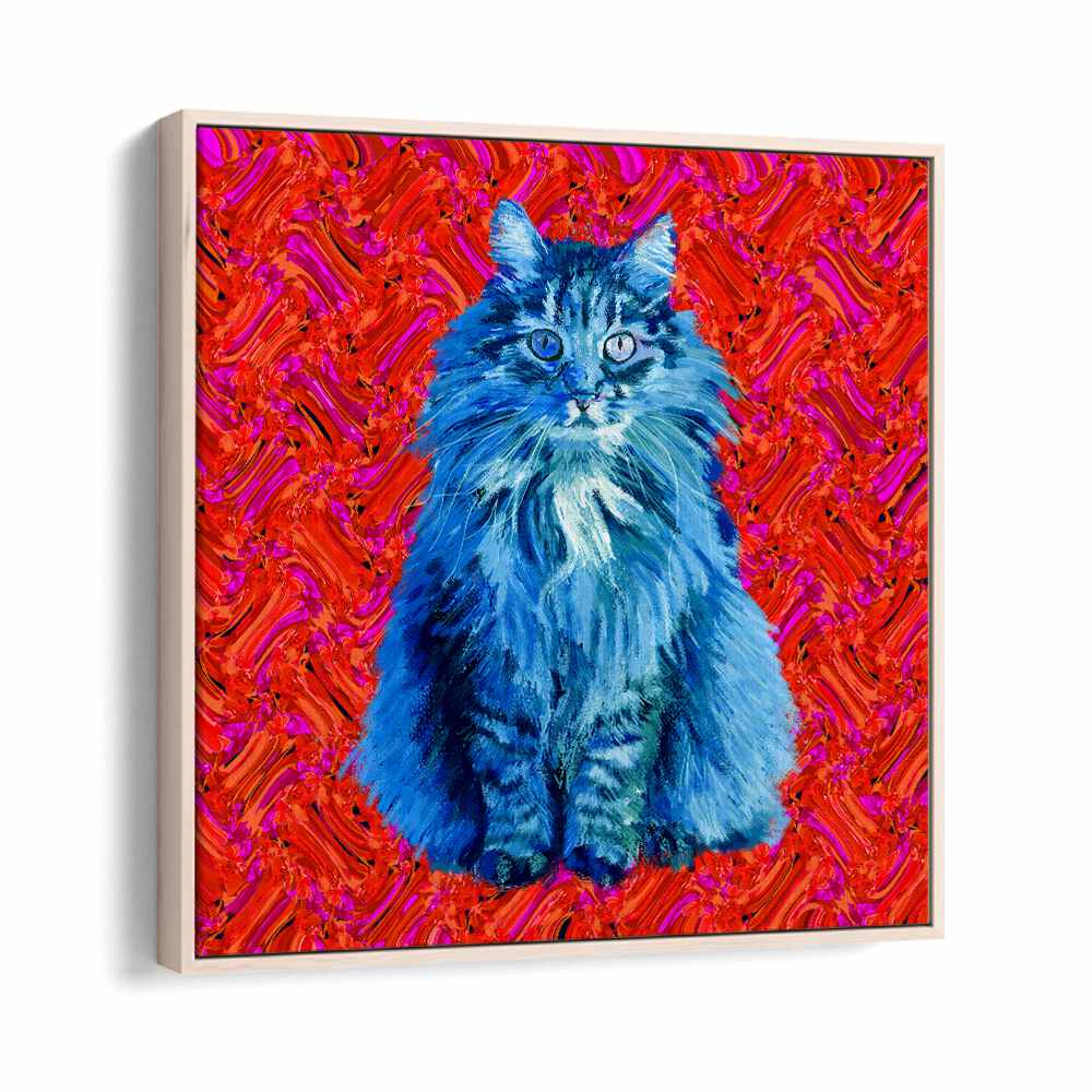 The Blue Cat By Lynnda Rakos Pop Art Paintings Pop Art Prints in Oak Wood Floater Frame