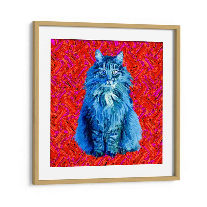 The Blue Cat By Lynnda Rakos Pop Art Paintings Pop Art Prints in Oak Wood Frame With Mount