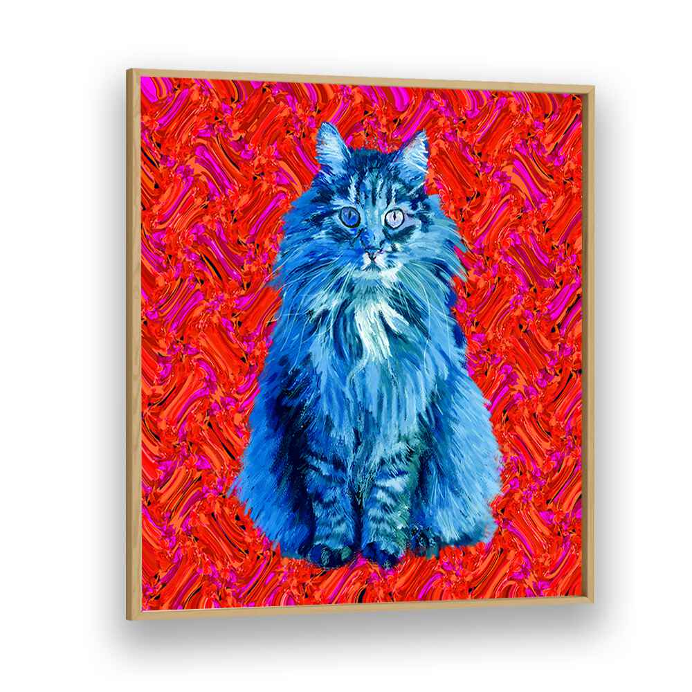 The Blue Cat By Lynnda Rakos Pop Art Paintings Pop Art Prints in Oak Wood Plain Frame