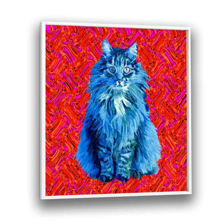 The Blue Cat By Lynnda Rakos Pop Art Paintings Pop Art Prints in White Plain Frame