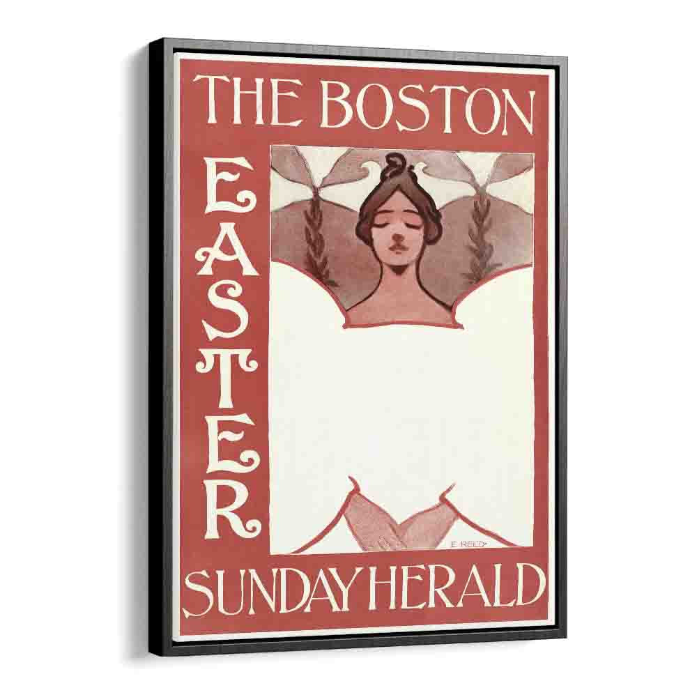 The Boston Easter Sunday Herald 1890-1900 By Ethel Reed Vintage Paintings in Black Floater Frame