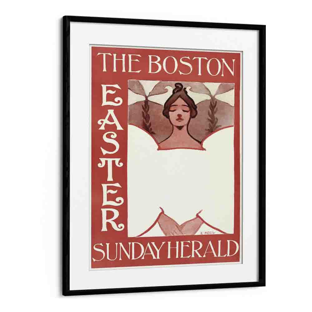 The Boston Easter Sunday Herald 1890-1900 By Ethel Reed Vintage Paintings in Black Frame With Mount