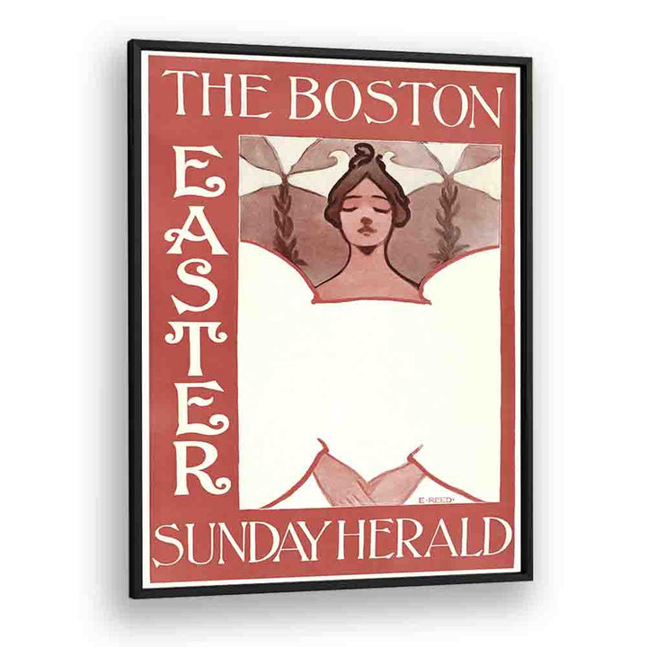 The Boston Easter Sunday Herald 1890-1900 By Ethel Reed Vintage Paintings in Black Plain Frame