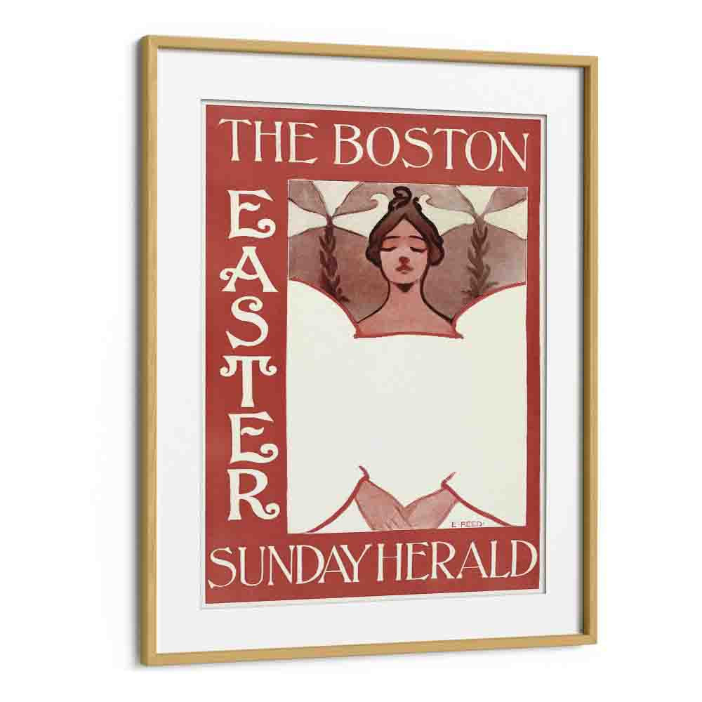 The Boston Easter Sunday Herald 1890-1900 By Ethel Reed Vintage Paintings in Oak Wood Frame With Mount