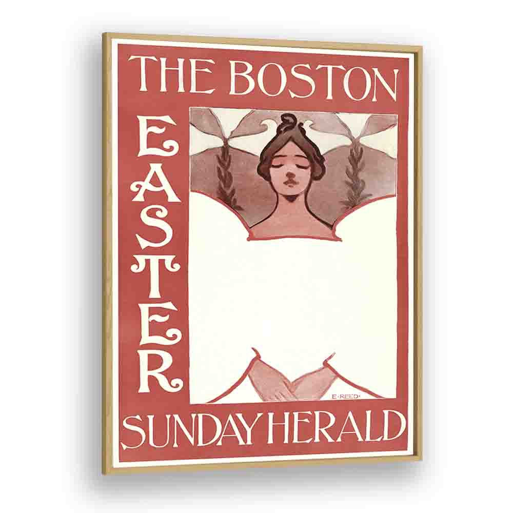 The Boston Easter Sunday Herald 1890-1900 By Ethel Reed Vintage Paintings in Oak Wood Plain Frame