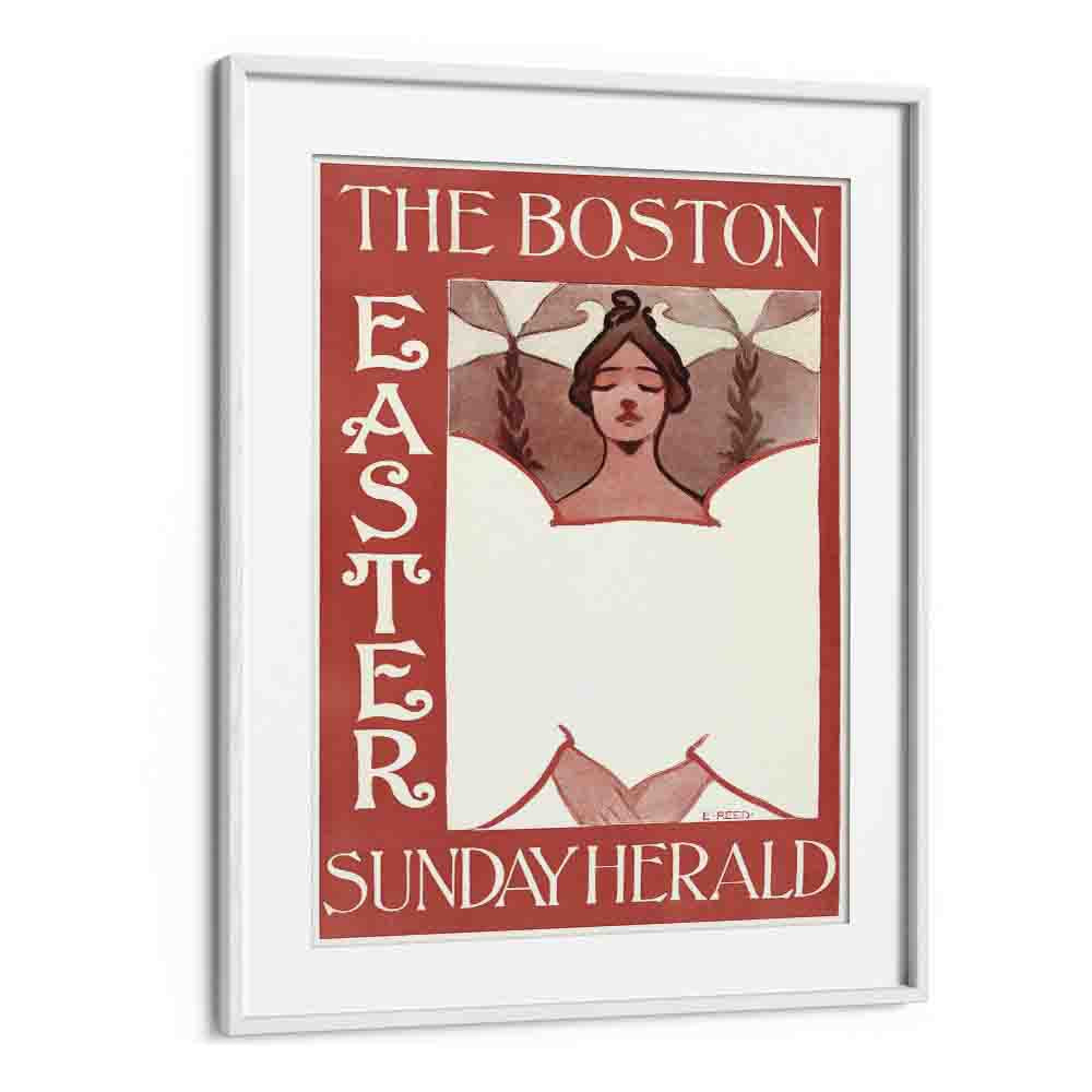 The Boston Easter Sunday Herald 1890-1900 By Ethel Reed Vintage Paintings in White Frame With Mount