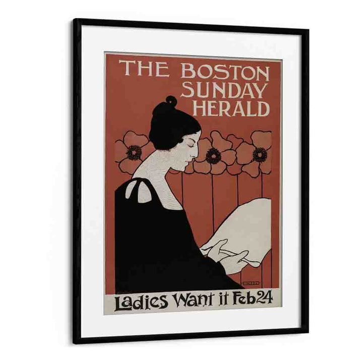 The Boston Sunday Herald 1895-1901 By Ethel Reed Vintage Paintings in Black Frame With Mount