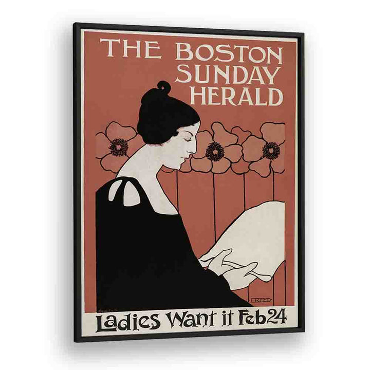 The Boston Sunday Herald 1895-1901 By Ethel Reed Vintage Paintings in Black Plain Frame