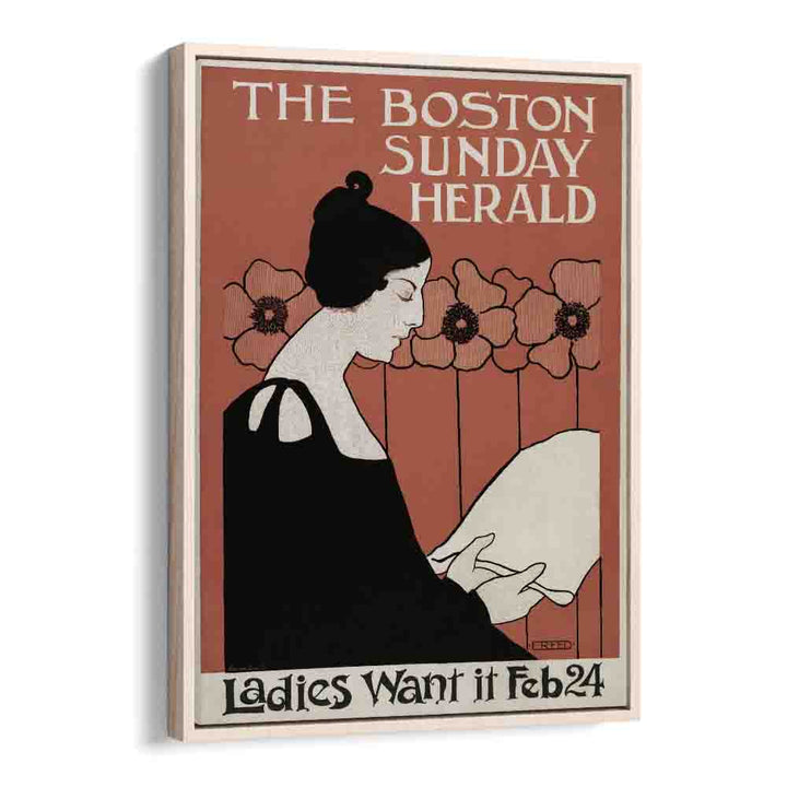 The Boston Sunday Herald 1895-1901 By Ethel Reed Vintage Paintings in Oak Wood Floater Frame