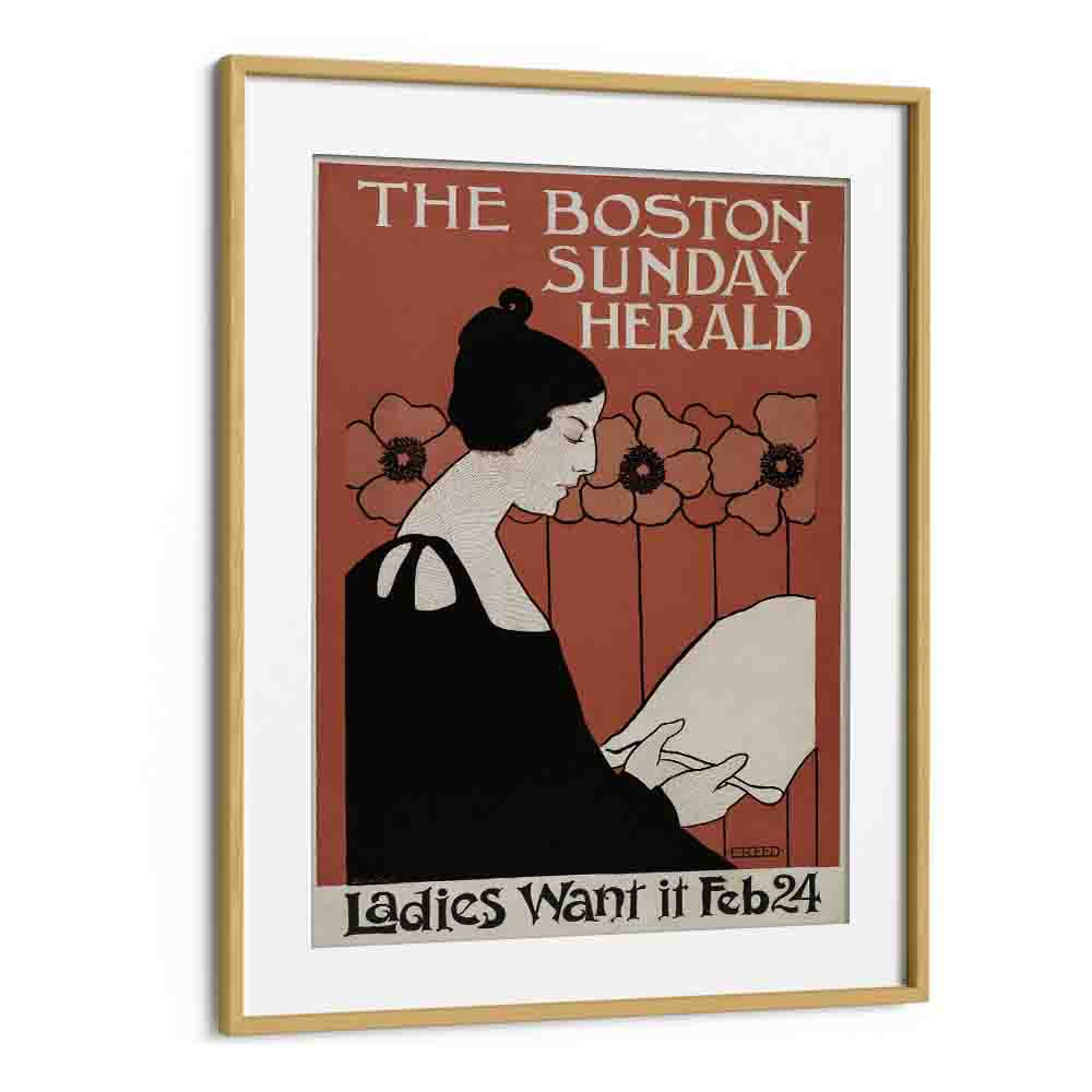 The Boston Sunday Herald 1895-1901 By Ethel Reed Vintage Paintings in Oak Wood Frame With Mount