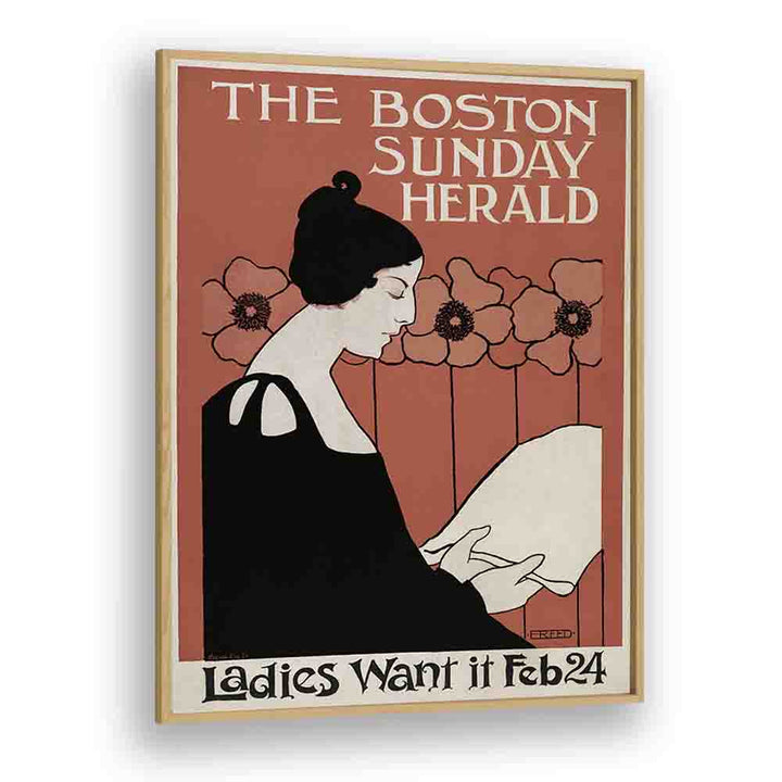 The Boston Sunday Herald 1895-1901 By Ethel Reed Vintage Paintings in Oak Wood Plain Frame