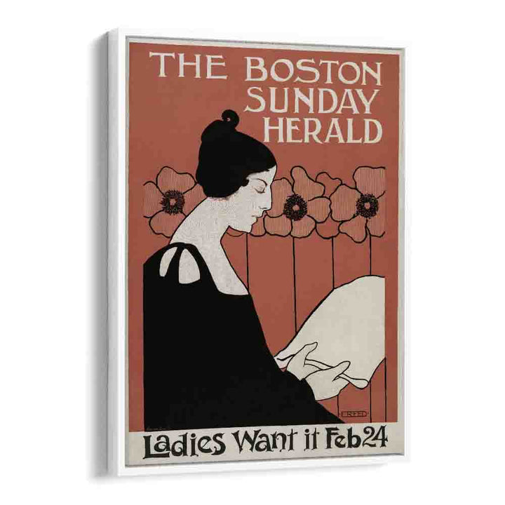 The Boston Sunday Herald 1895-1901 By Ethel Reed Vintage Paintings in White Floater Frame