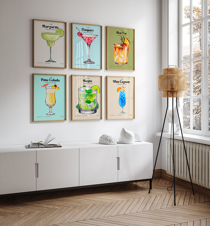 THE COCKTAIL CLUB , SET OF 6 PAINTINGS