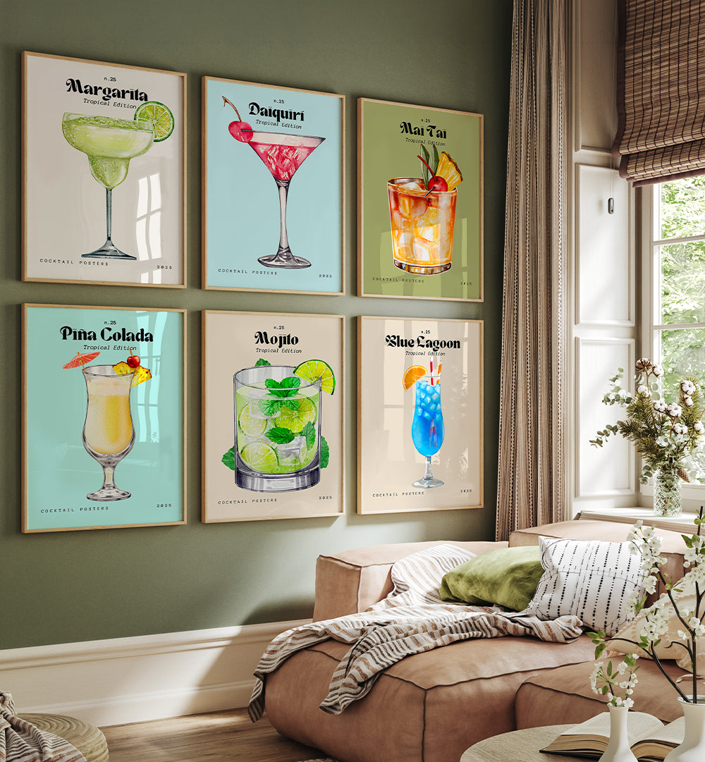 THE COCKTAIL CLUB , SET OF 6 PAINTINGS