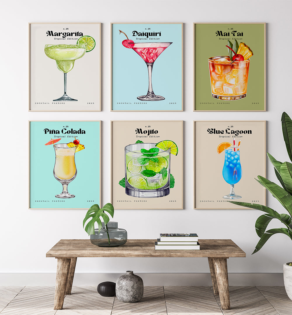 THE COCKTAIL CLUB , SET OF 6 PAINTINGS
