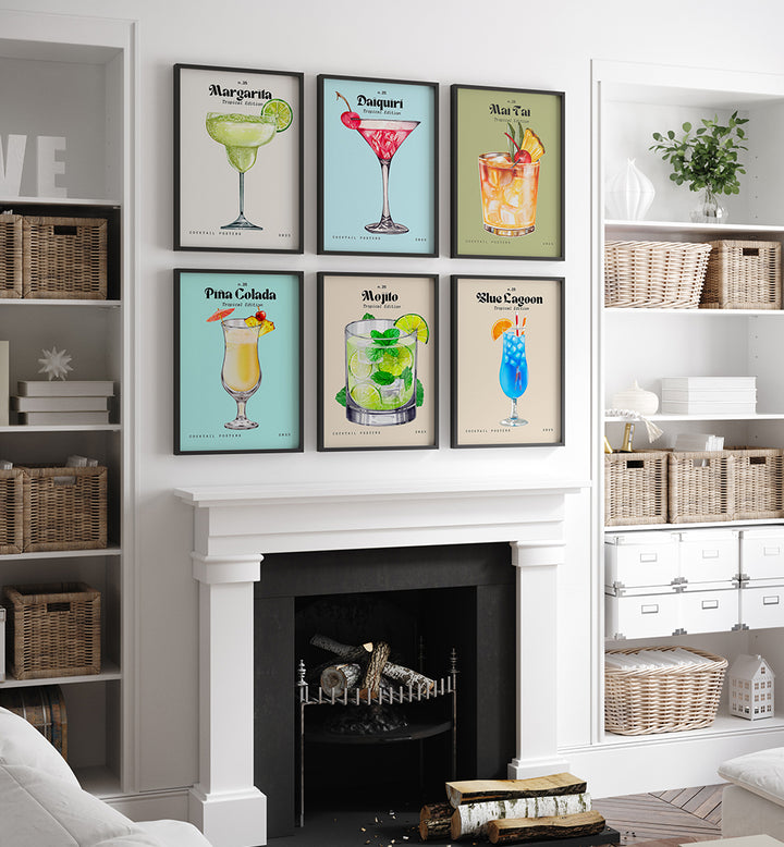 THE COCKTAIL CLUB , SET OF 6 PAINTINGS