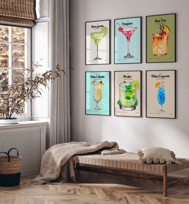 THE COCKTAIL CLUB , SET OF 6 PAINTINGS