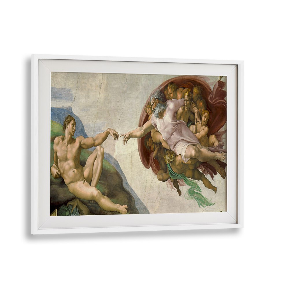 The Creation Of Adam Circa 1511 Vintage Paintings in White Frame With Mount