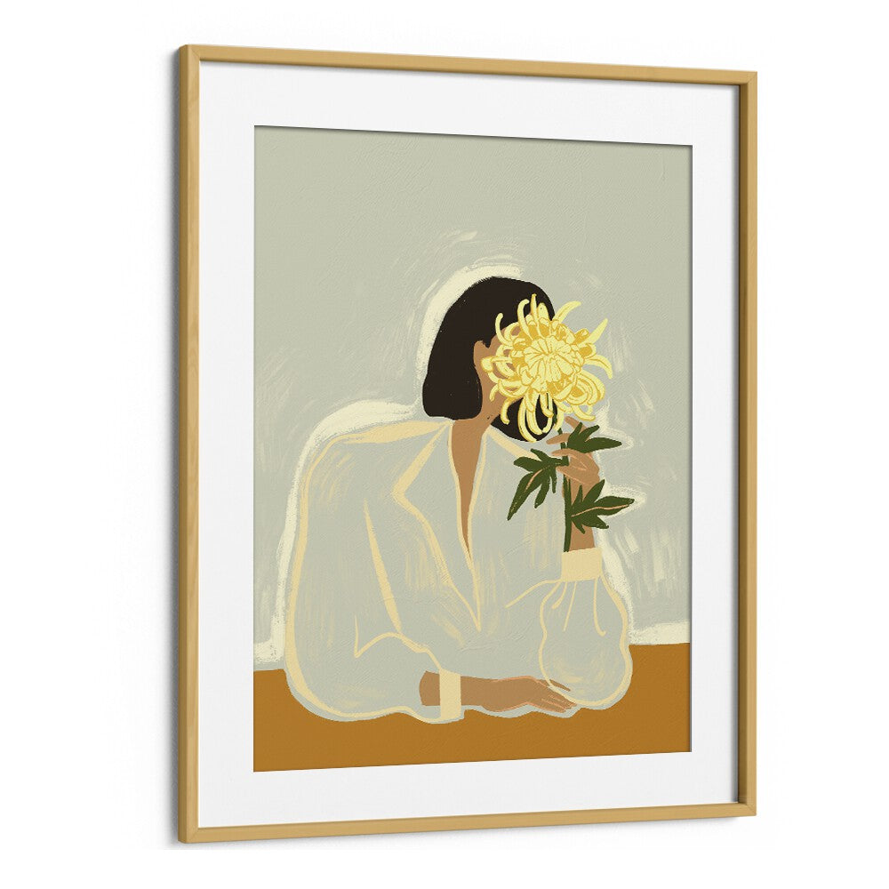 The Crysanthemum By Arty Guava Wall Art Prints in Oak Wood Frame With Mount