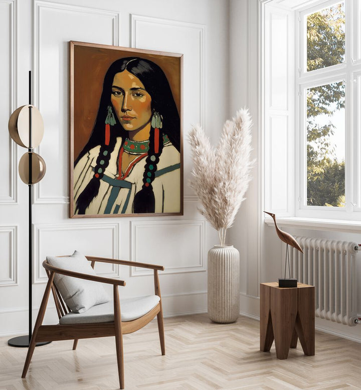 The Daughter Of Ashok By Treechild Women Illustration Paintings in Dark Wood Plain Frame placed on a White Colored Wall in the Drawing Room