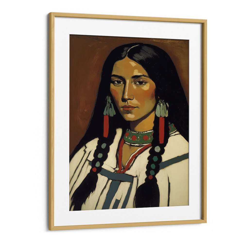 The Daughter of Ashok by Treechild Women Illustration Paintings in Oak Wood Frame With Mount