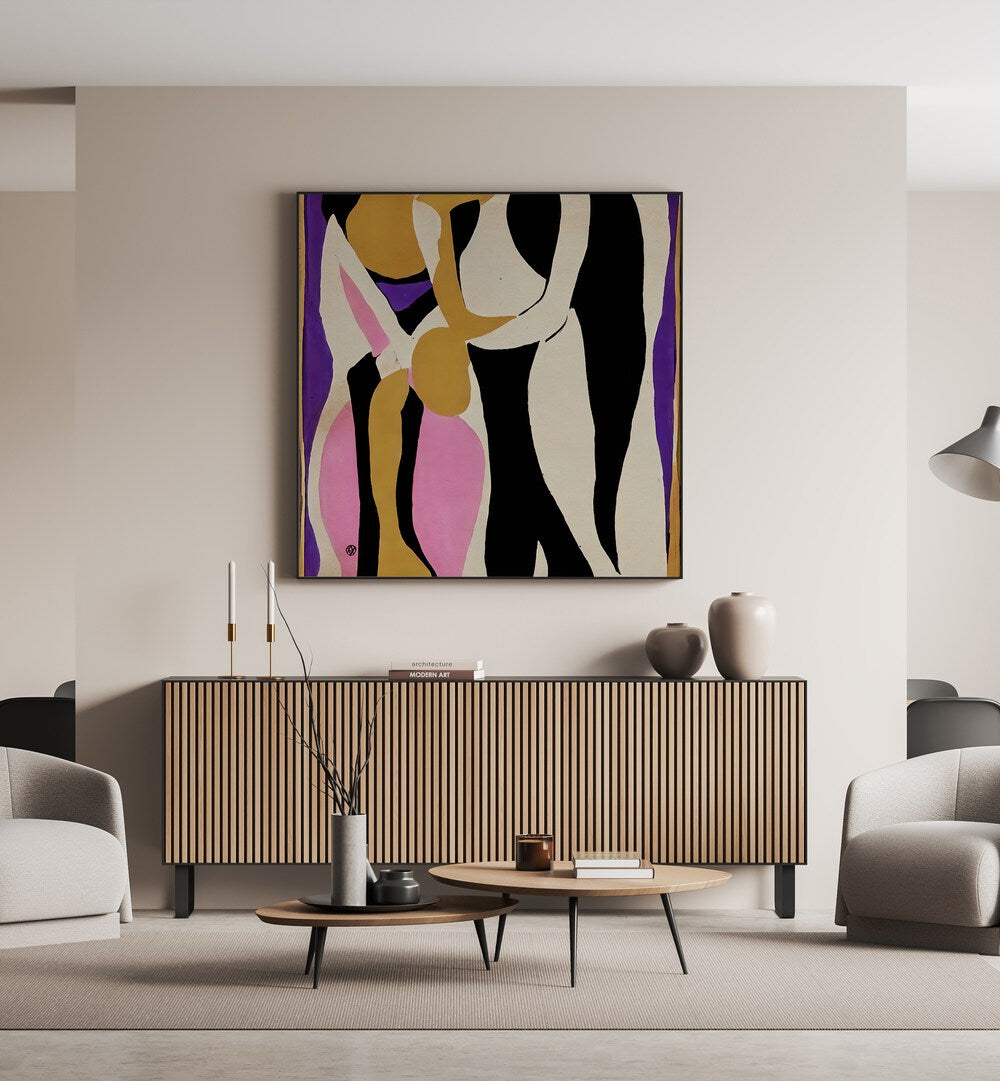 Vibrant END OF THE WORLD PARTY, ABSTRACT PAINTINGS adding unique flair to modern interiors, perfect for art lovers.