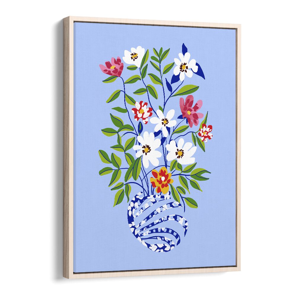 The Floopy Planter By Uma Gokhale Botanical Paintings in Oak Wood Floater Frame