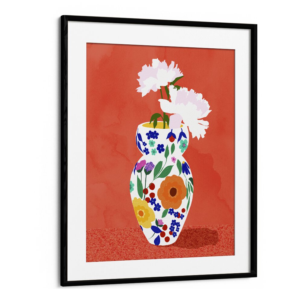 The Flower Pot By Uma Gokhale Botanical Art Prints in Black Frame With Mount