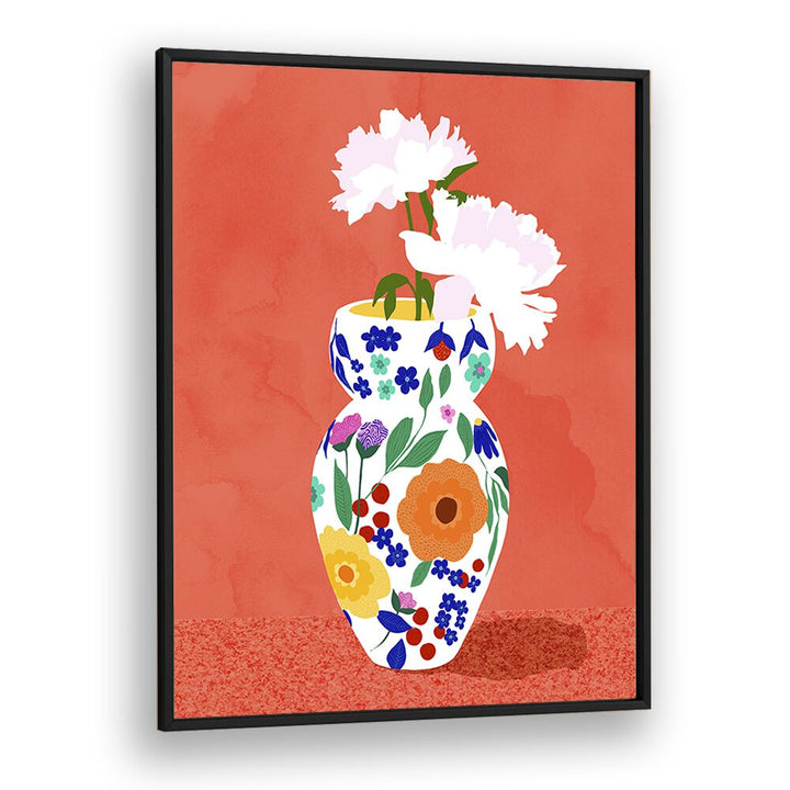 The Flower Pot By Uma Gokhale Botanical Art Prints in Black Plain Frame