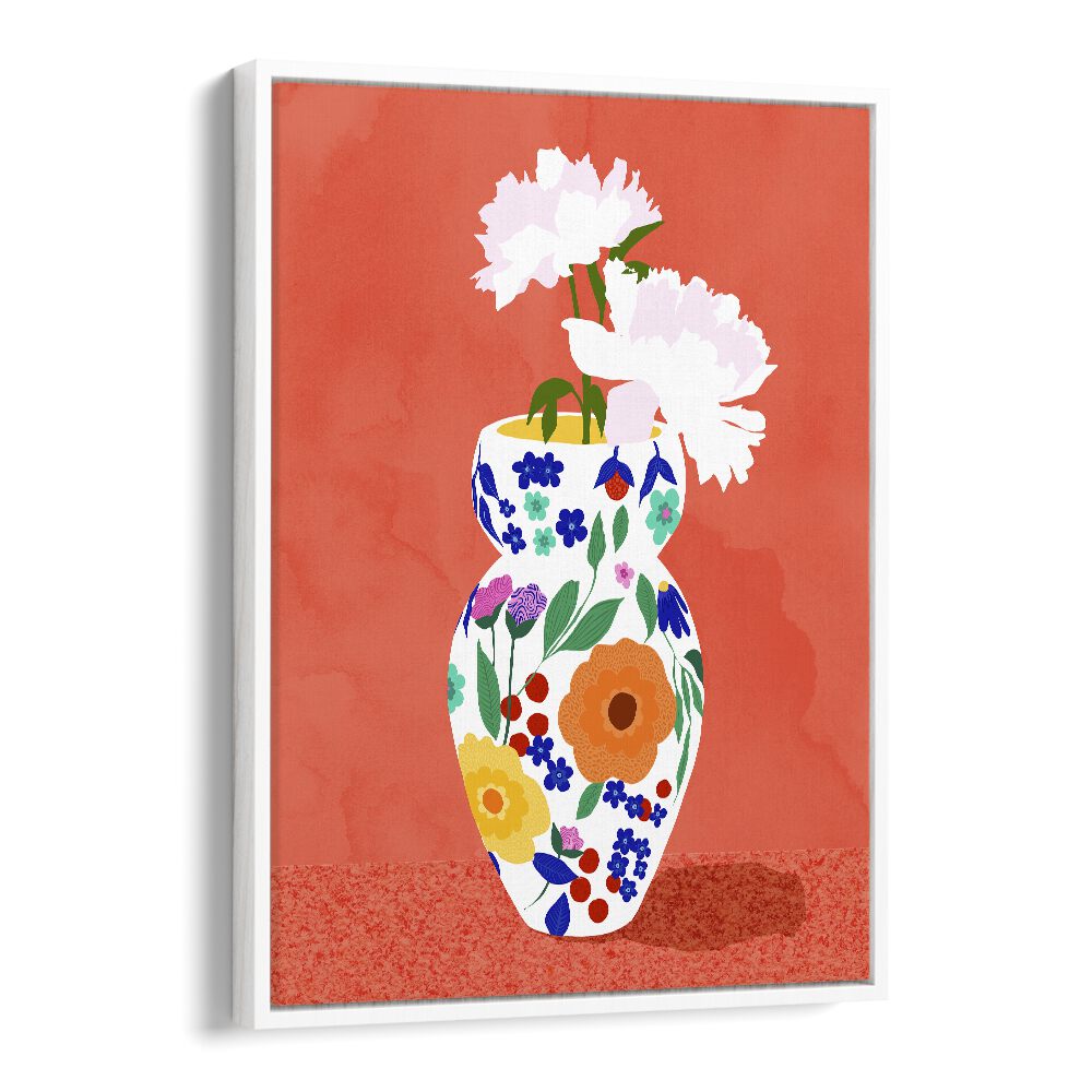 The Flower Pot By Uma Gokhale Botanical Art Prints in White Floater Frame