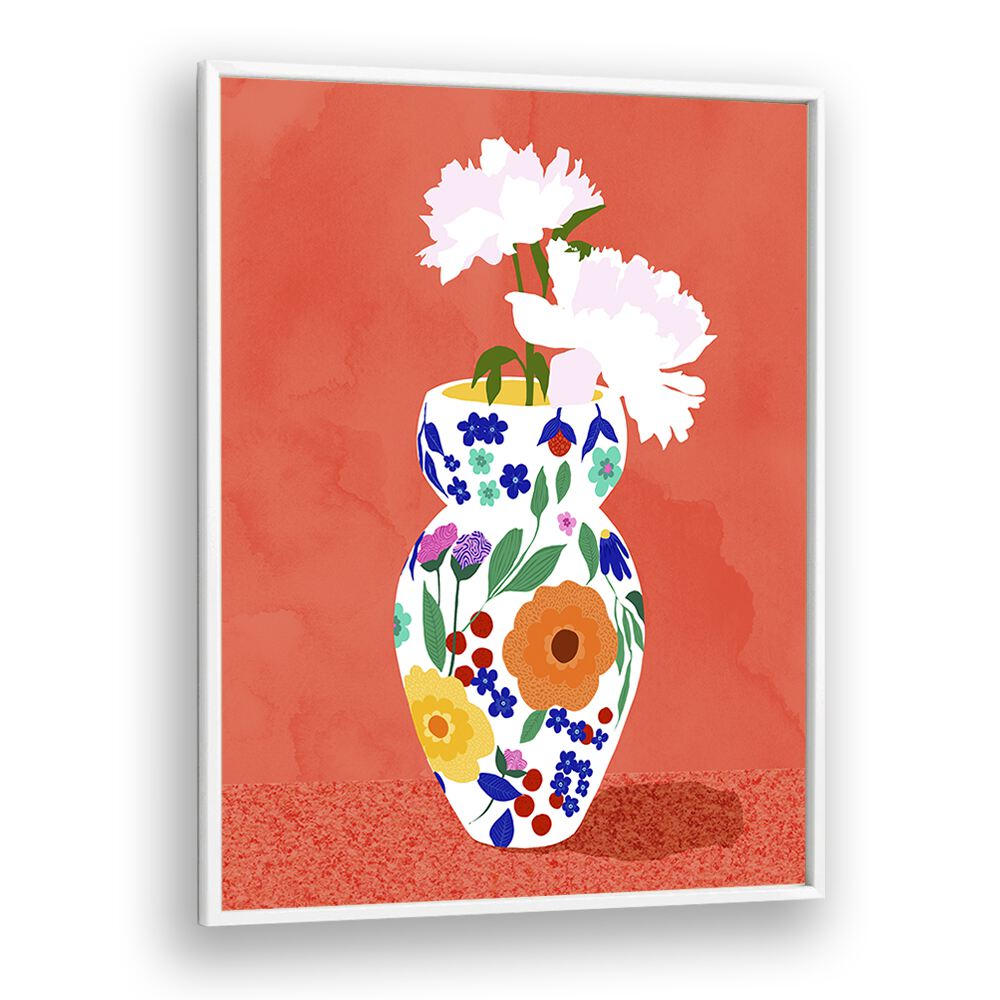 The Flower Pot By Uma Gokhale Botanical Art Prints in White Plain Frame