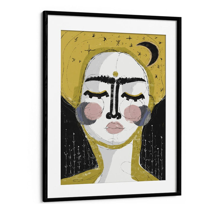 The Goddess of the Night by Treechild Women Illustration Paintings in Black Frame With Mount