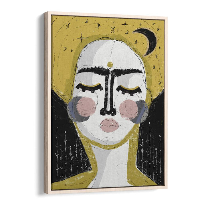 The Goddess of the Night by Treechild Women Illustration Paintings in Oak Wood Floater Frame