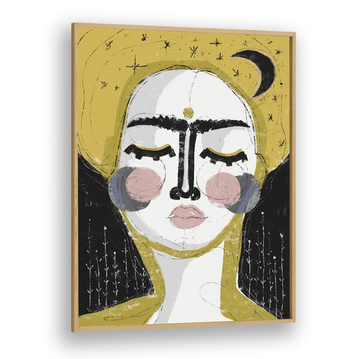 The Goddess of the Night by Treechild Women Illustration Paintings in Oak Wood Plain Frame