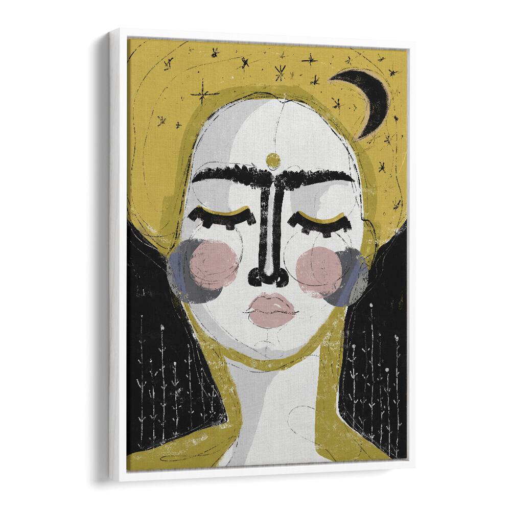 The Goddess of the Night by Treechild Women Illustration Paintings in White Floater Frame