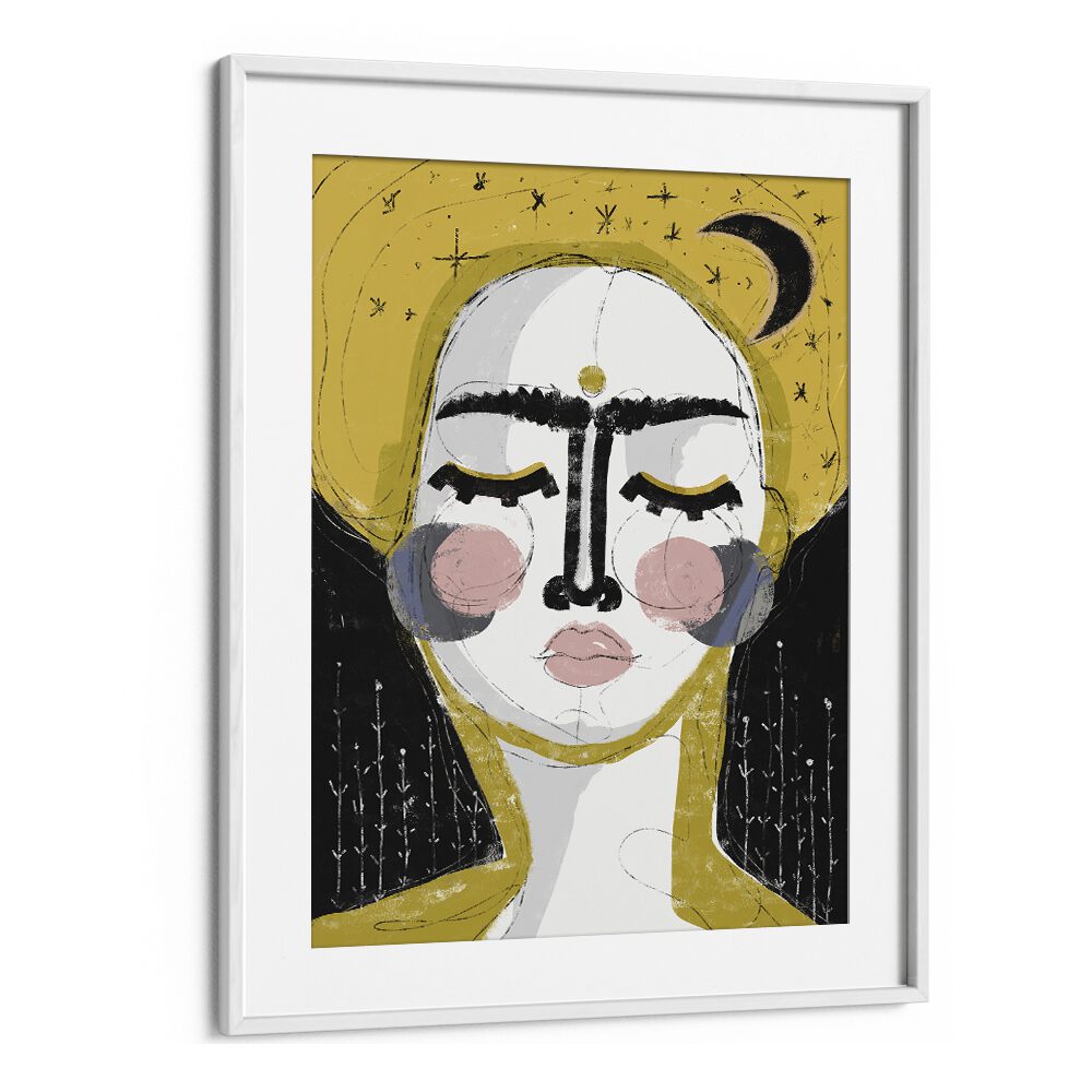 The Goddess of the Night by Treechild Women Illustration Paintings in White Frame With Mount