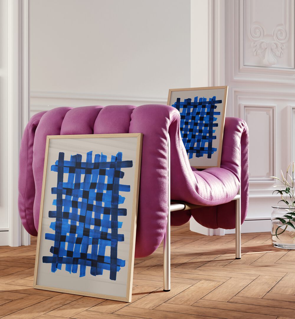 The Grid V By Mareike Bohmer Abstract Art Abstract Paintings in Oak Wood Plain Frame in the Drawing Room