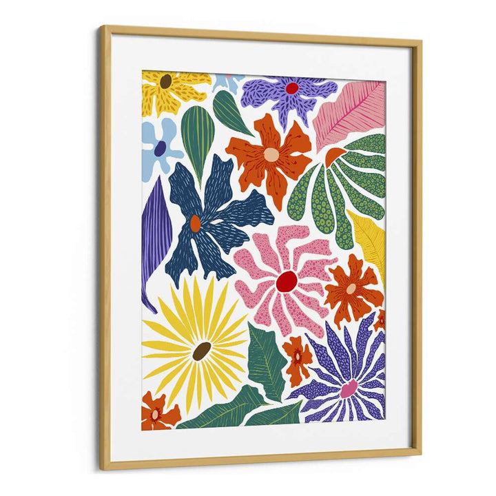 The Happy Garden By Uma Gokhale Botanical Art Prints in Oak Wood Frame With Mount