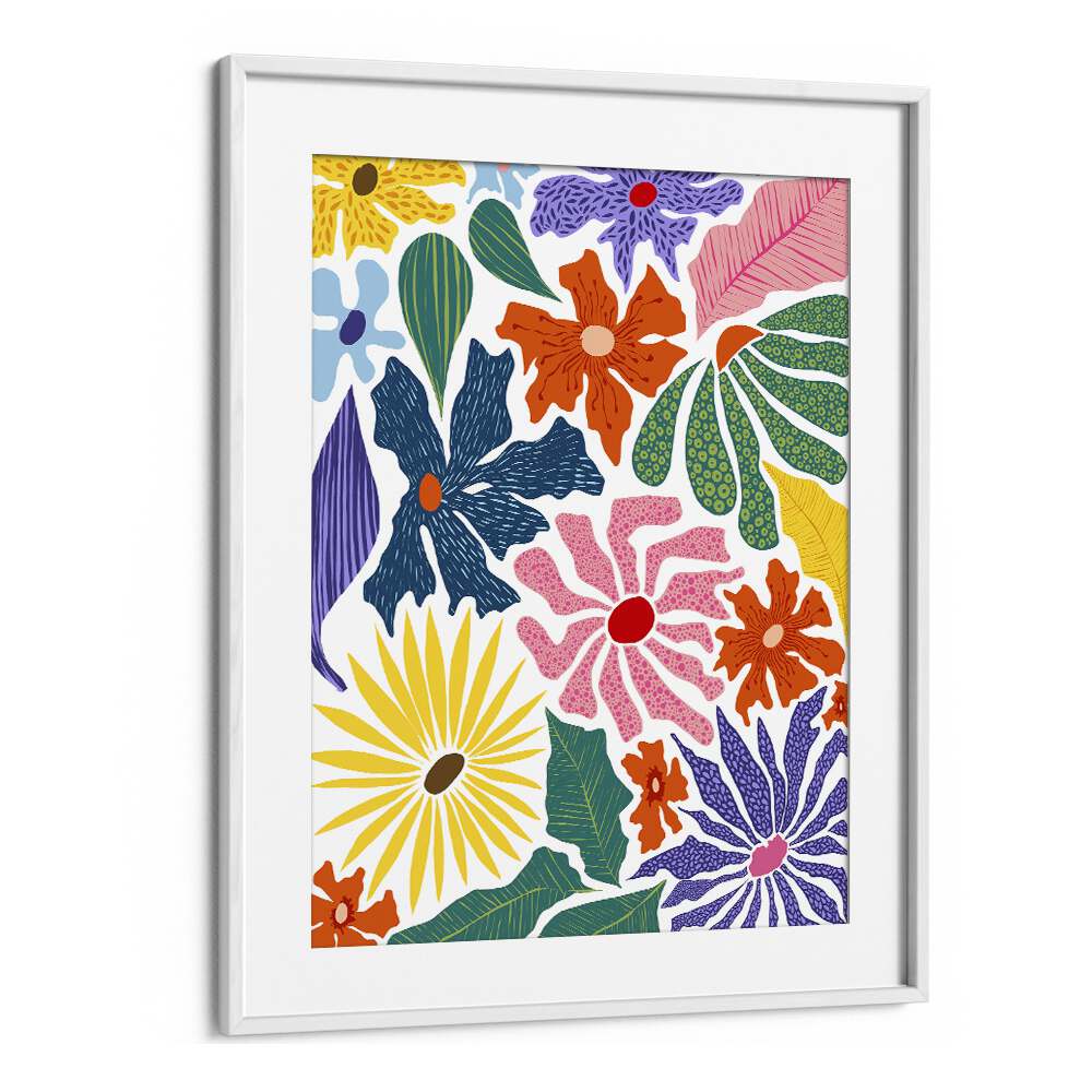 The Happy Garden By Uma Gokhale Botanical Art Prints in White Frame With Mount