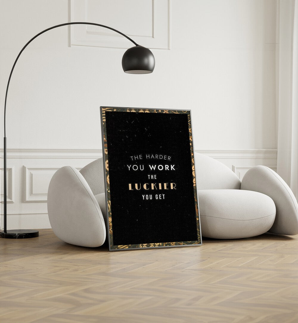 Inspire your space with "THE HARDER YOU WORK , QUOTES" typography poster, a perfect motivational addition.