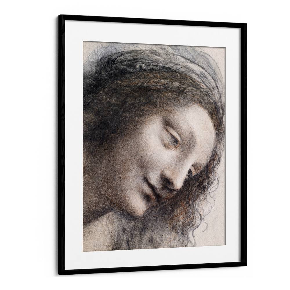 The Head Of The Virgin C.1510–1513 Vintage Paintings in Black Frame With Mount