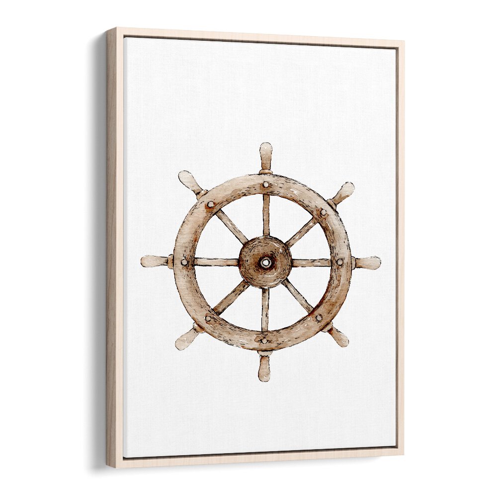 The Helm-Nautical  Kids Paintings in Oak Wood Floater Frame