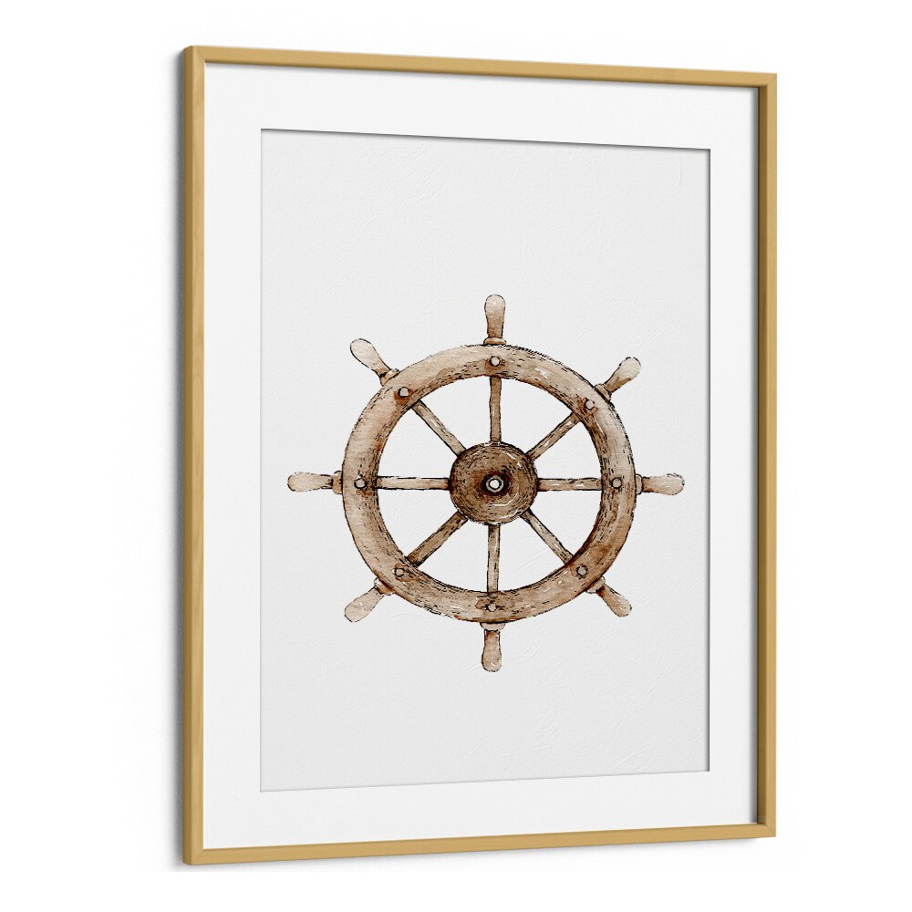 The Helm-Nautical  Kids Paintings in Oak Wood Frame With Mount