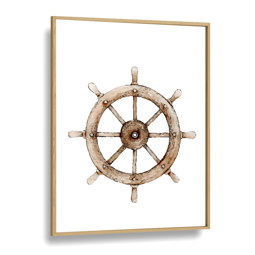 The Helm-Nautical  Kids Paintings in Oak Wood Plain Frame